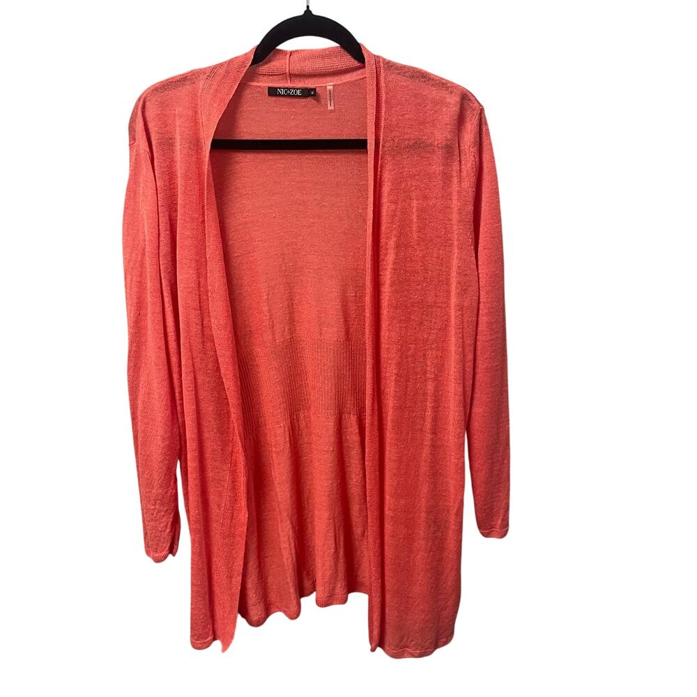 NIC+ZOE Open Front Lightweight Cardigan in Coral